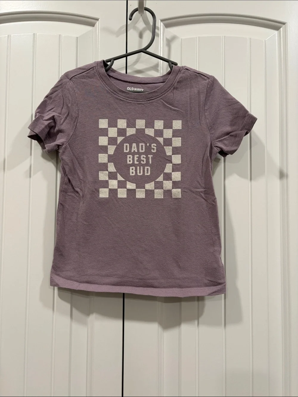 Old Navy Purple Graphic Tee with Cream Checker Design